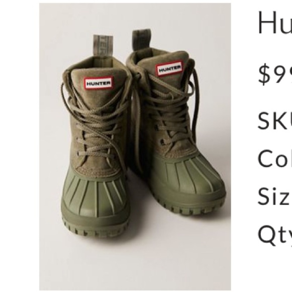 NWT hunter sussex duck boot in green